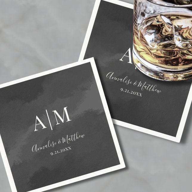 Elegant Minimalist Black White Monogram Wedding Napkin (Elegant Minimalist Black White Monogram Wedding Napkins)