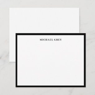 Elegant Minimalist Black White Name Border Flat Card