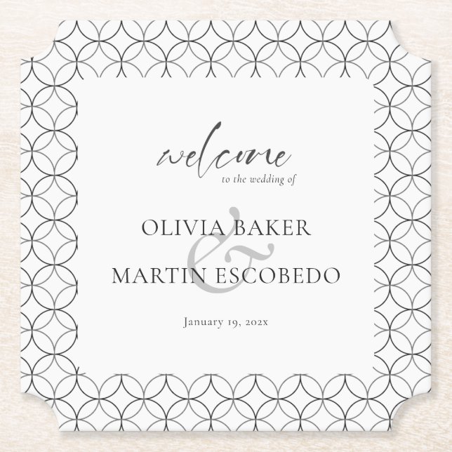 Elegant Minimalist Black White Paper Coaster (Front)