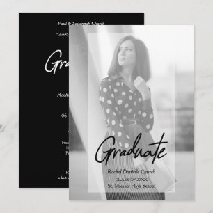 Elegant Minimalist Black & White Photo Graduation Invitation