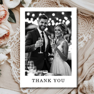 Elegant Minimalist Black & White Photo Wedding  Thank You Card