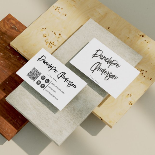 Elegant Minimalist Black & White QR Code Modern    Business Card (Creator Uploaded)