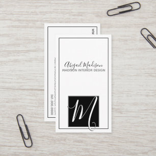 #Elegant Minimalist Black & White Script #Monogram Business Card