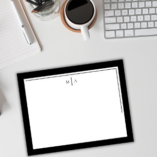 Elegant Minimalist Black White Two Border Monogram Card