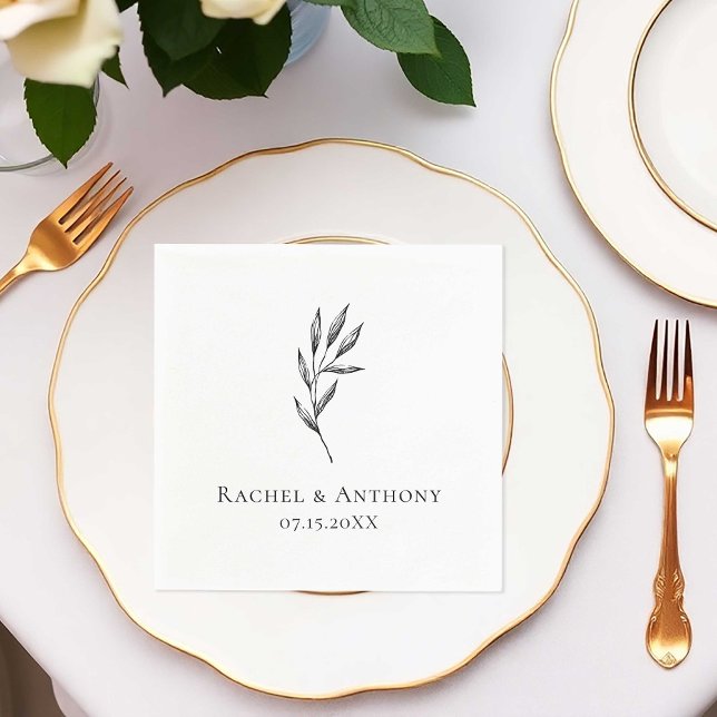 Elegant Minimalist Black White wedding Custom Napkin (Creator Uploaded)