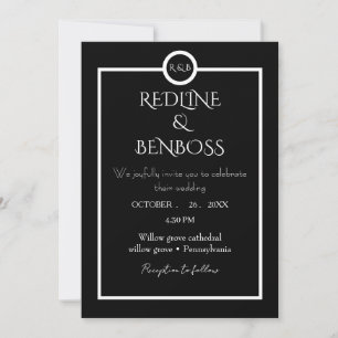Elegant Minimalist Black & White Wedding Invitat Invitation