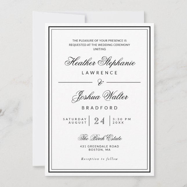 Elegant Minimalist Black White Wedding Invitation (Front)