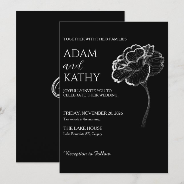 Elegant Minimalist Black White Wedding Invitation (Front/Back)