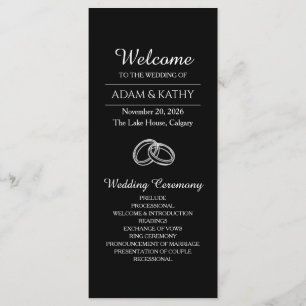 Elegant Minimalist Black White Wedding Program Programme