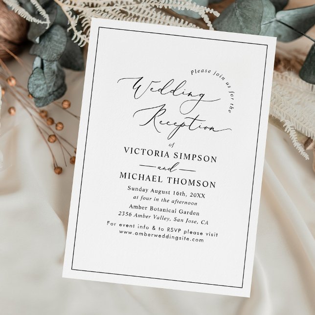 Elegant Minimalist Black White Wedding Reception Invitation (Creator Uploaded)