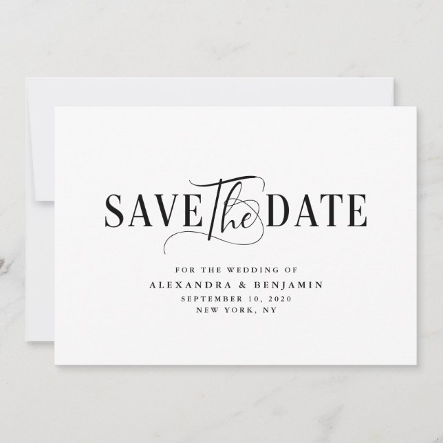 Elegant Minimalist Black & White Wedding  Save The Date (Front)