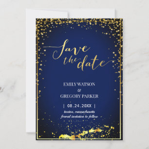 Elegant minimalist blue-gold save the date