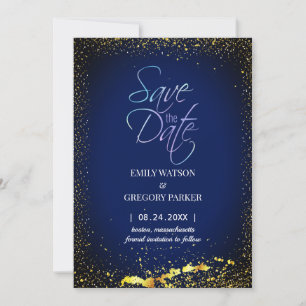 Elegant minimalist blue-gold save the date