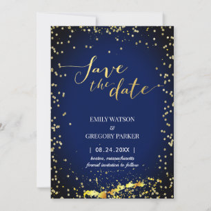 Elegant minimalist blue-gold save the date