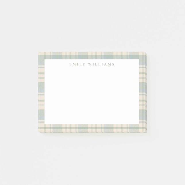 Elegant Minimalist Blue Green Plaid Post-it Notes (Front)
