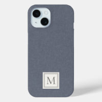 Elegant Minimalist Blue Grey Faux Linen Monogram