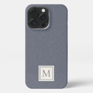Elegant Minimalist Blue Grey Faux Linen Monogram iPhone 13 Pro Case