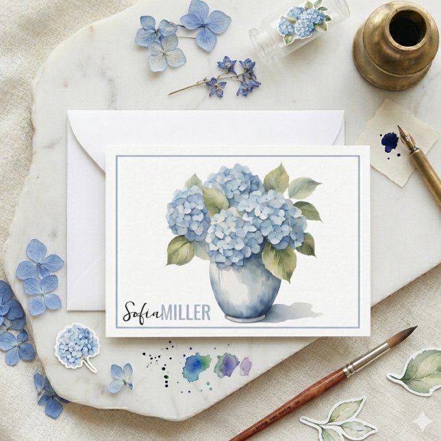 Elegant Minimalist Blue Hydrangea Wedding Card (Elegant Minimalist Blue Hydrangea Wedding Note Card
)