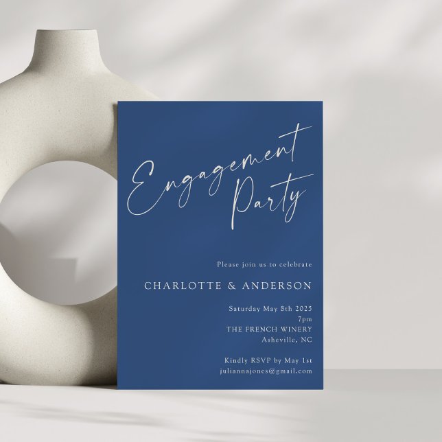 Elegant Minimalist Blue Modern Engagement Party Invitation (Creator Uploaded)