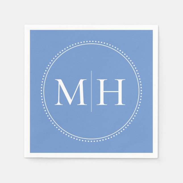 Elegant Minimalist Blue Monogram Wedding Napkin (Front)