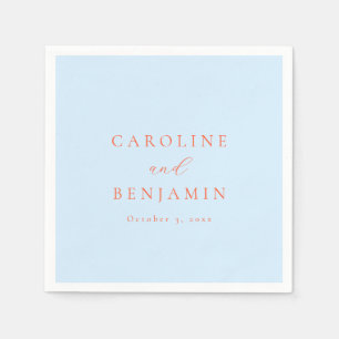 Elegant Minimalist Blue Orange Calligraphy Wedding Napkin