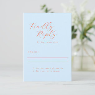 Elegant Minimalist Blue Orange Calligraphy Wedding RSVP Card