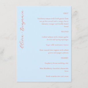 Elegant Minimalist Blue Orange Custom Wedding Menu