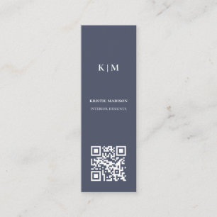 Elegant Minimalist Blue Qr code Interior Designer Mini Business Card