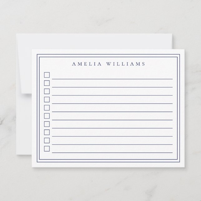 Elegant Minimalist Blue To Do List Checkbox Card (Front)