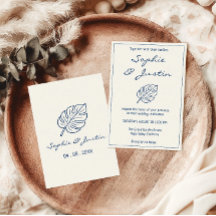 Elegant Minimalist Blue Tropical Leaf Wedding