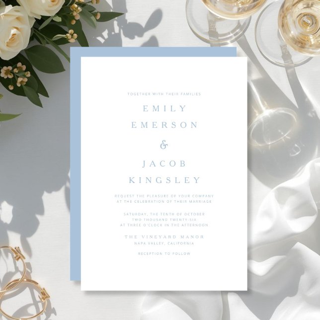 Elegant Minimalist Blue Wedding  Invitation (Elegant Minimalist Blue Wedding Invitation)