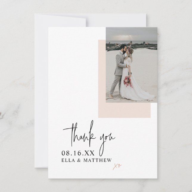  Elegant Minimalist Blush Pink Script Font Wedding Thank You Card (Front)