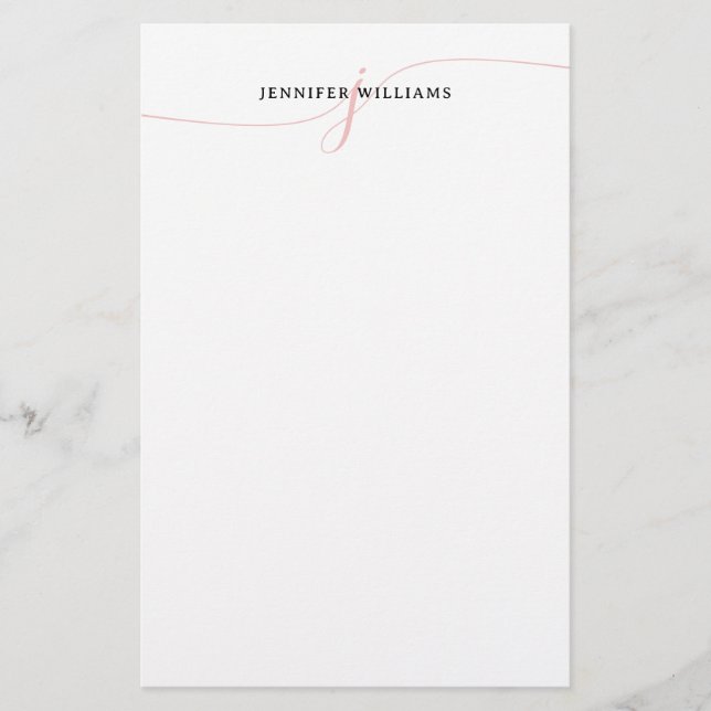 Elegant Minimalist Blush Pink Script Monogram Stationery (Front)