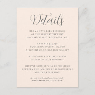 Elegant Minimalist Blush Pink Wedding Details Enclosure Card
