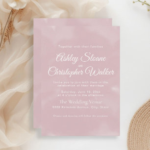 Elegant Minimalist Blush Pink White Script Wedding Invitation