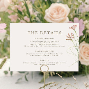Elegant Minimalist Blush Pink Wildflower Wedding Enclosure Card