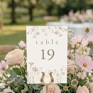 Elegant Minimalist Blush Pink Wildflower Wedding Table Number