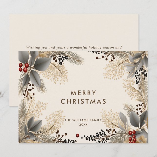 Elegant Minimalist Boho Merry Christmas Greeting Holiday Card (Front/Back)