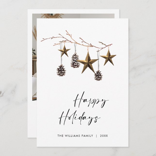 Elegant Minimalist Boho Merry Christmas Photo Holiday Card (Front/Back)