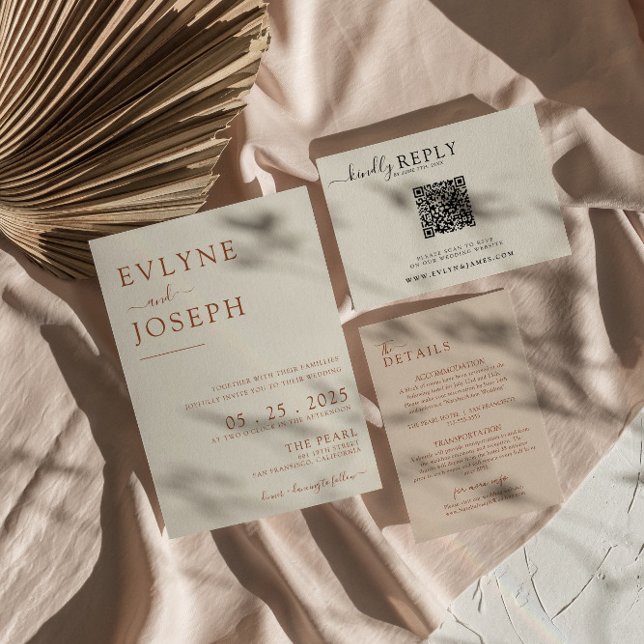 Elegant Minimalist Boho Modern Terracotta Wedding  Invitation (Creator Uploaded)