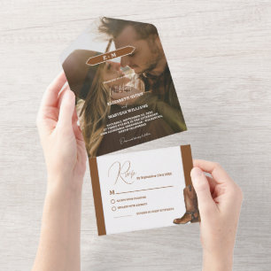 Elegant Minimalist Boho Western Cowboy Wedding All In One Invitation