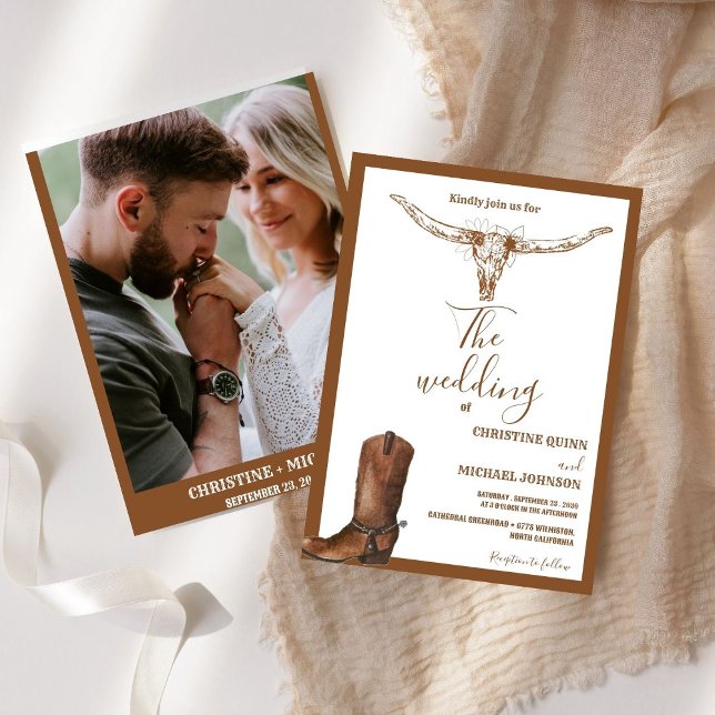 Elegant Minimalist Boho Western Cowboy Wedding Invitation (Creator Uploaded)