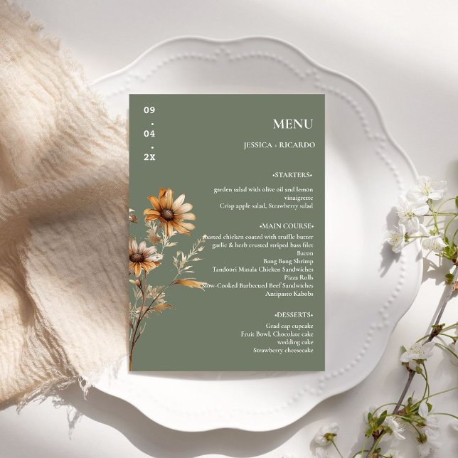  Elegant Minimalist Boho Wildflower Wedding Table Menu (Creator Uploaded)