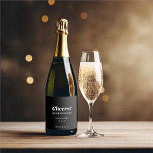 Elegant Minimalist Bold Calligraphy Black Wedding Sparkling Wine Label