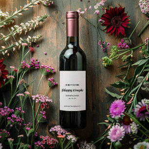 Elegant Minimalist Bold Calligraphy White Wedding Wine Label