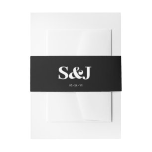 Elegant Minimalist Bold Monogram Black Wedding Invitation Belly Band