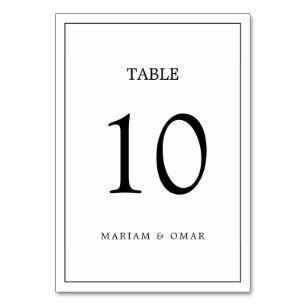 Elegant Minimalist Border Black and White Wedding Table Number