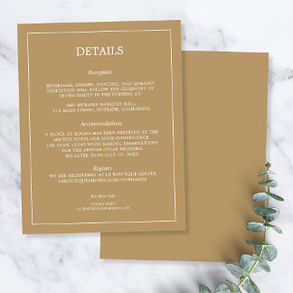 Elegant Minimalist Border Gold Wedding Details Enclosure Card