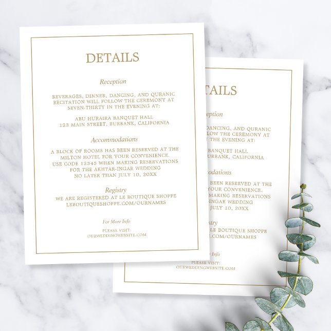 Elegant Minimalist Border Gold Wedding Details Enclosure Card (Creator Uploaded)