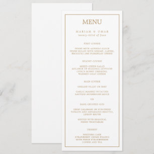 Elegant Minimalist Border Gold Wedding Dinner Menu